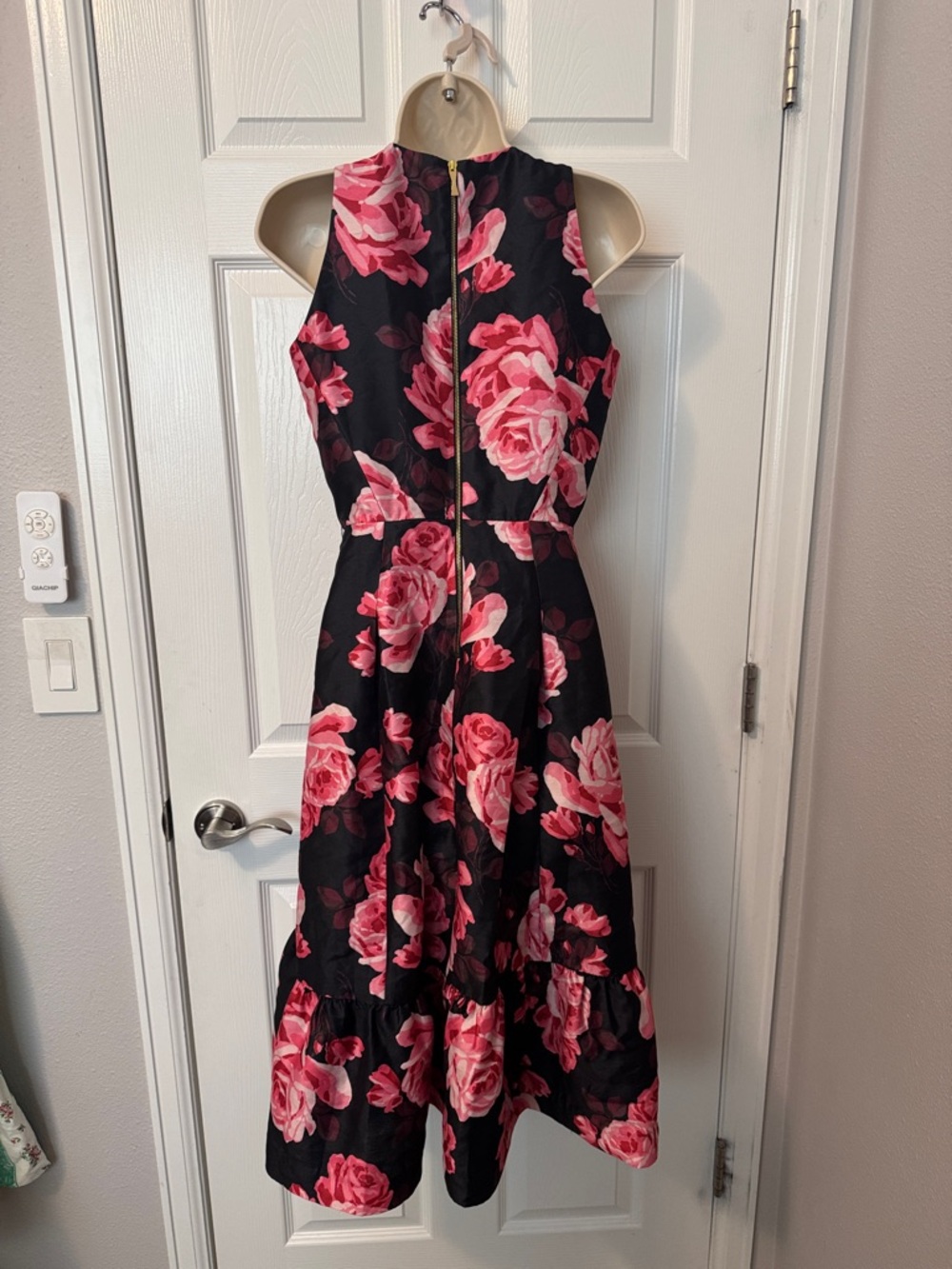 Kate Spade Black Floral Midi Dress with Pink Rose Print. - Picture 5 of 6